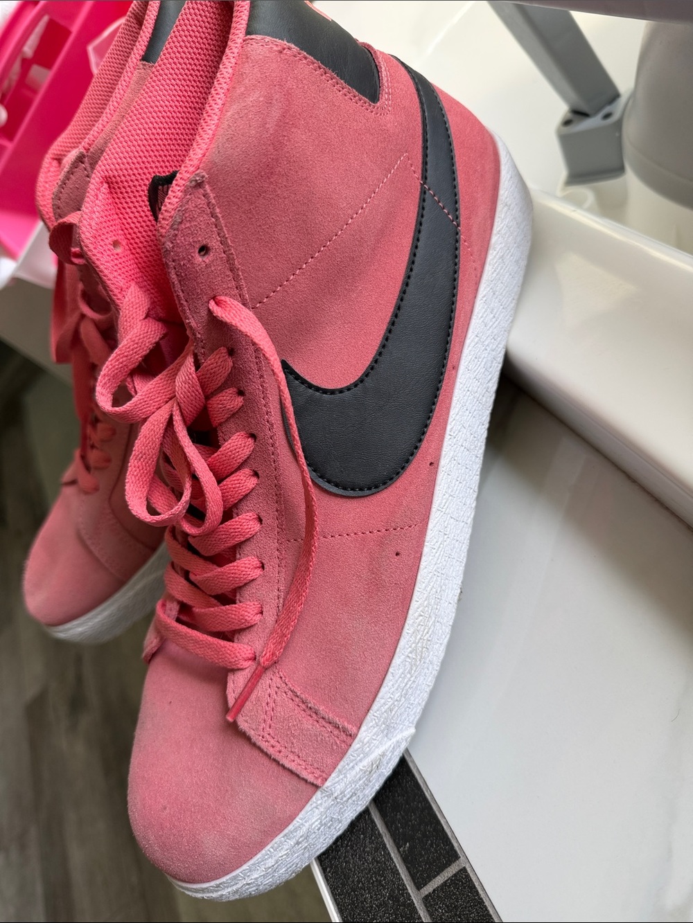 Men’s Nike Salmon Color Suede High-Top Sneakers with Black Swoosh
